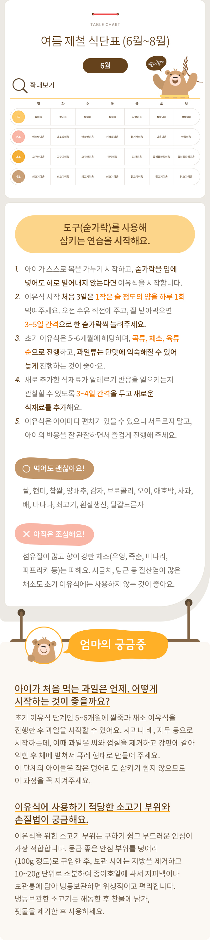 이유식 초기 1단계 식단표