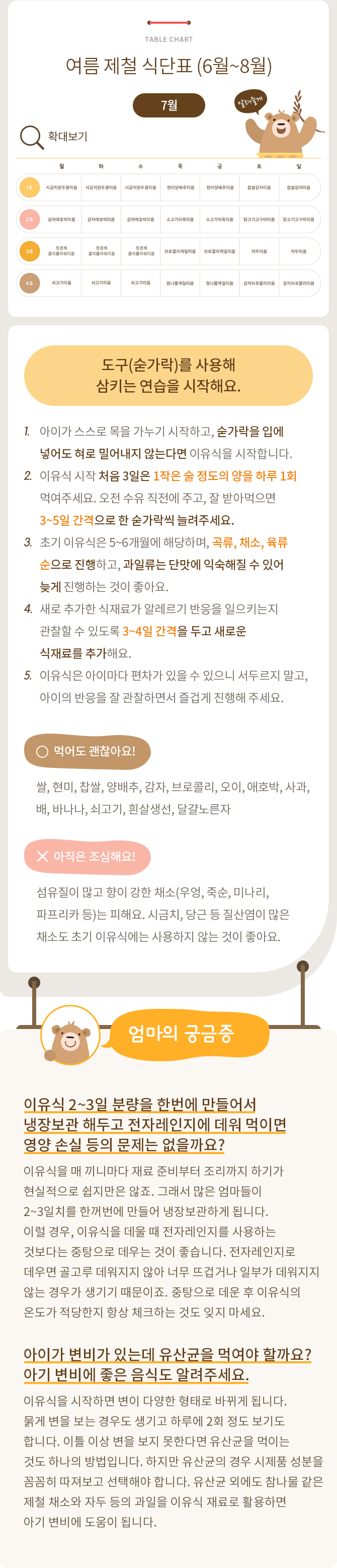 이유식 초기 1단계 식단표