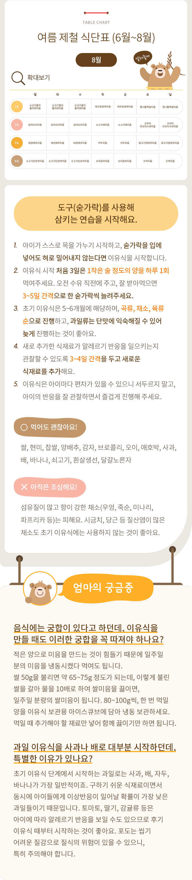 이유식 초기 1단계 식단표