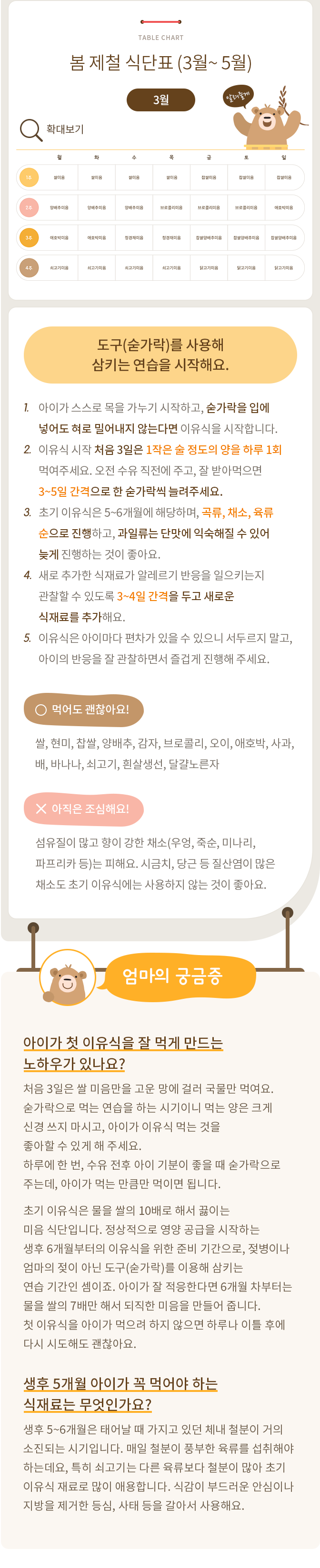 이유식 초기 1단계 식단표