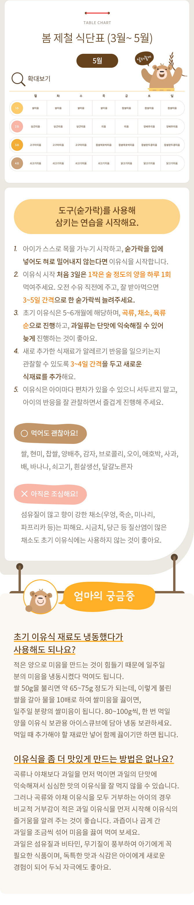 이유식 초기 1단계 식단표