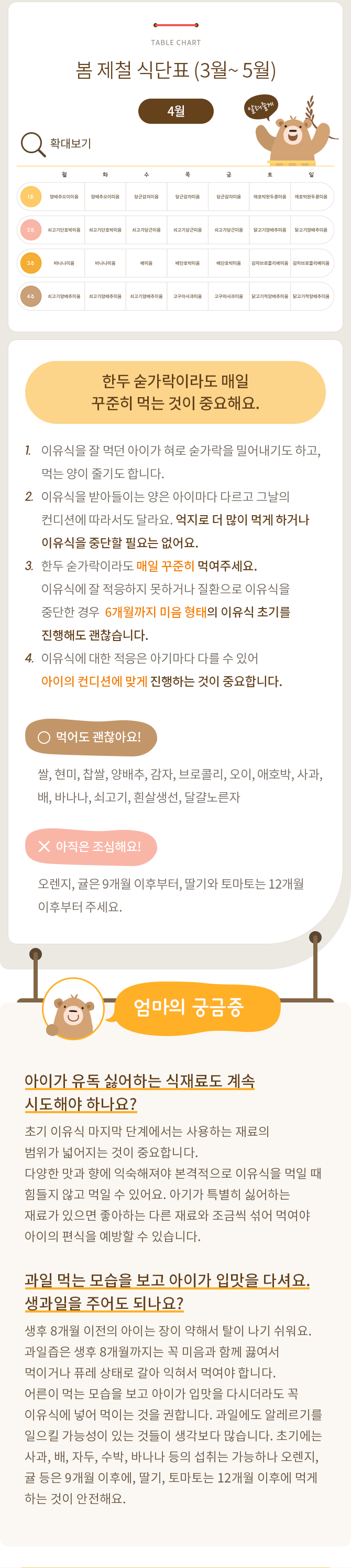 이유식 초기 2단계 식단표